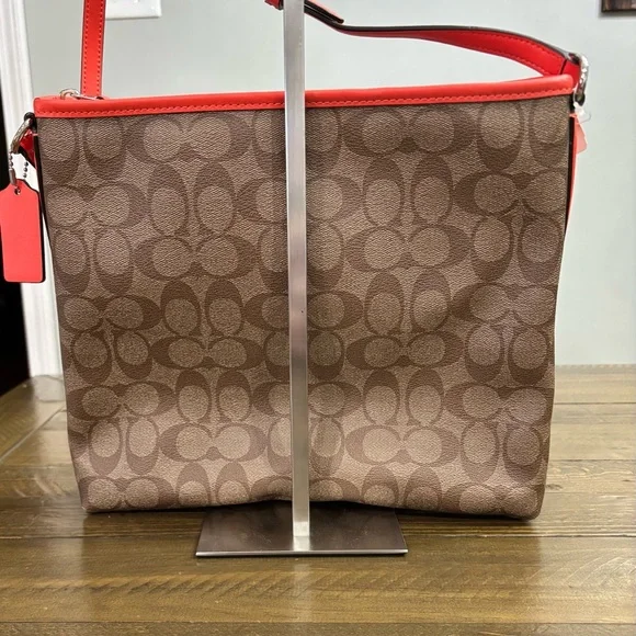 Coach Signature File Crossbody Bag with Bright Orange Trim - Picture 3 of 12